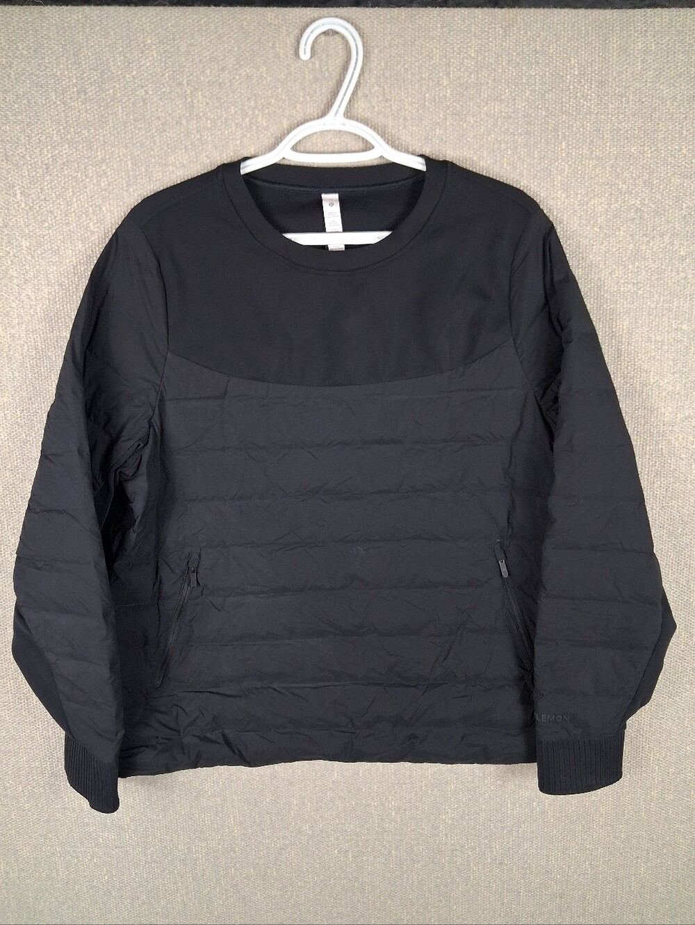 Lululemon Down and Around Crew Pullover Size 10 Black Quilted Running Hiking